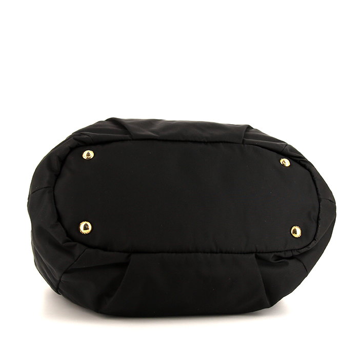 Sac bandoulière Prada   en toile et cuir noir - Detail D5