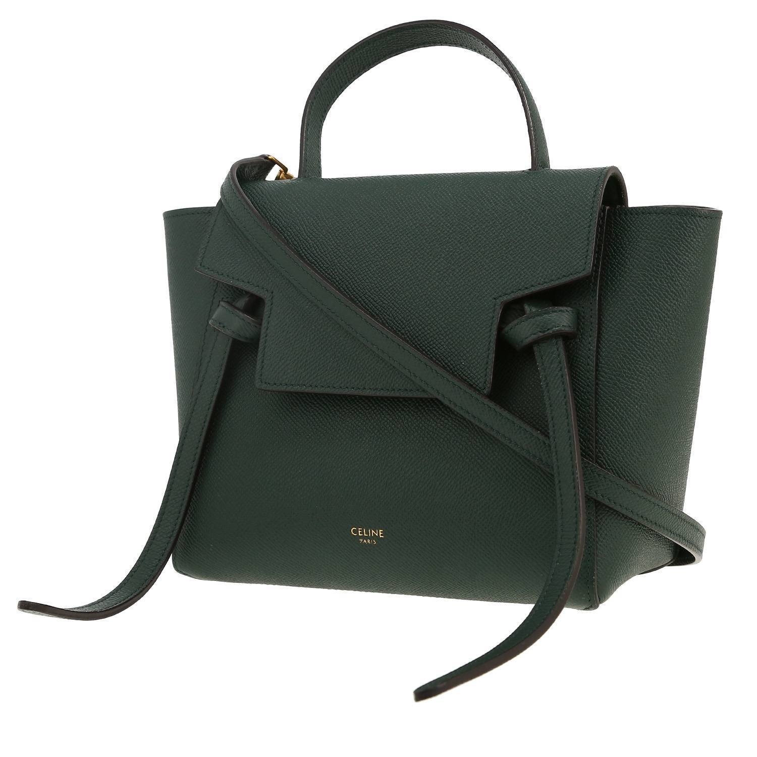 Sac bandoulière Celine  Belt Nano en cuir grainé vert