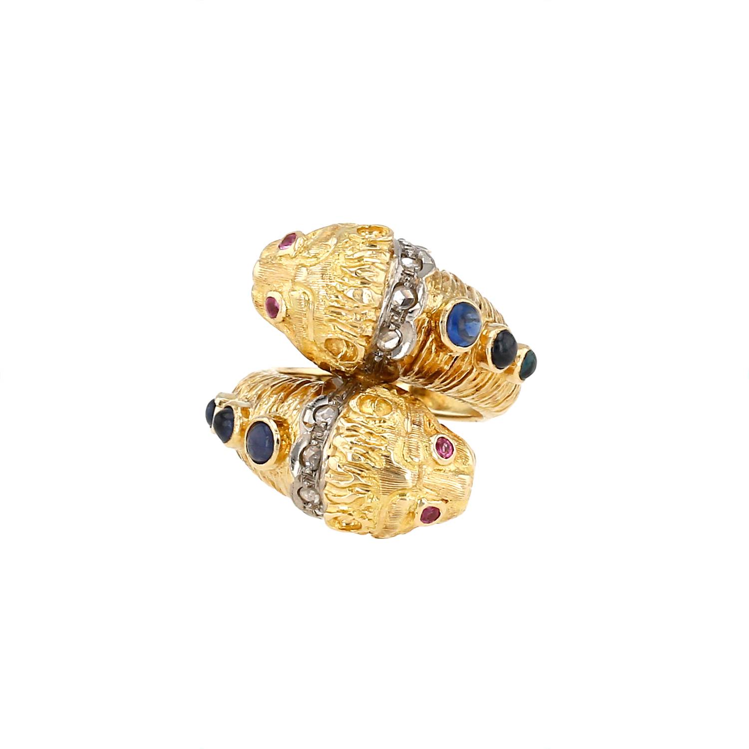 Bague Lalaounis Animal Head en or jaune, saphirs et diamants