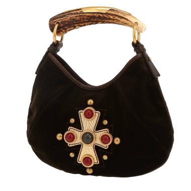 Borsa Saint Laurent  Vintage in velluto marrone e corno
