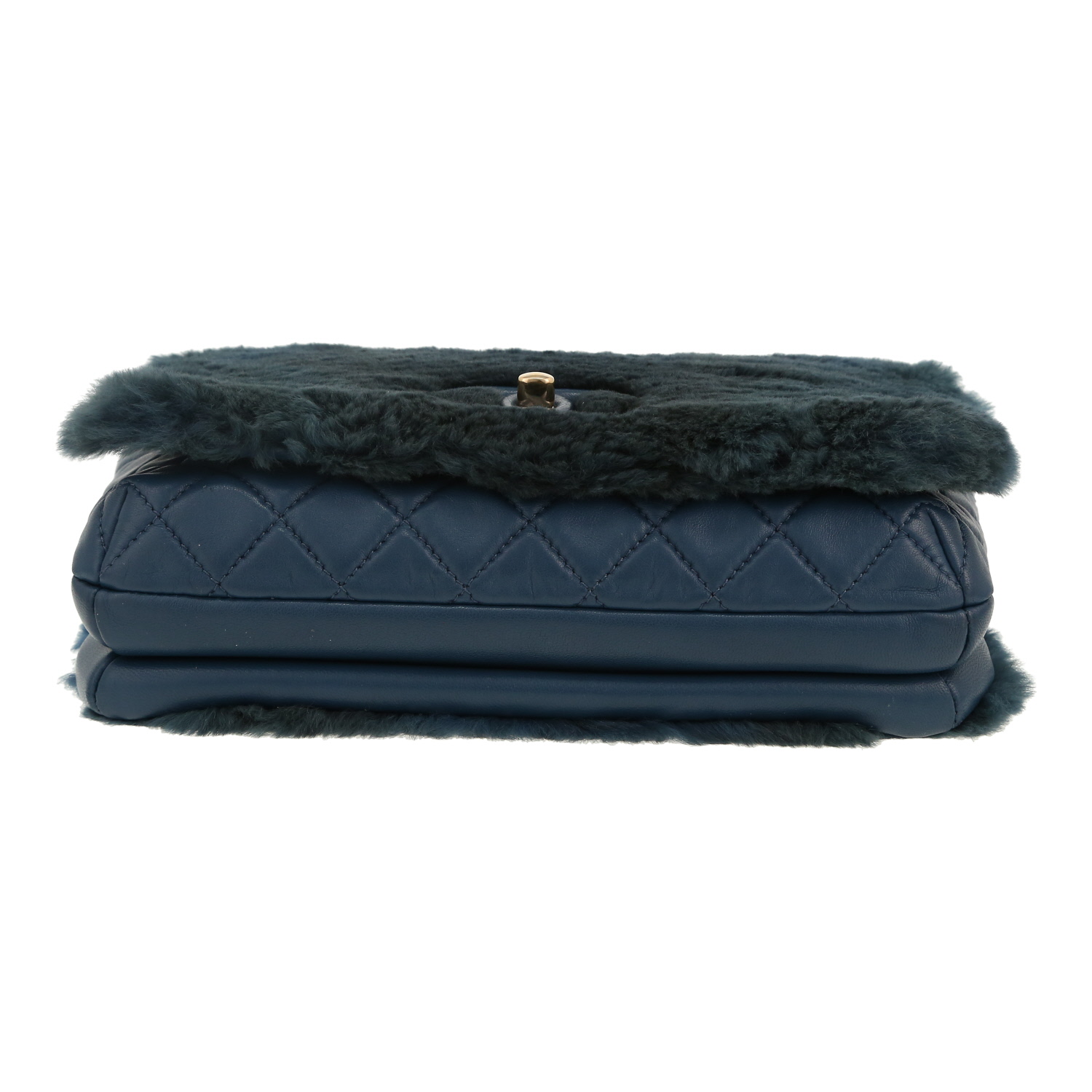 Borsa a tracolla Chanel   in pelliccia e pelle blu - Detail D1