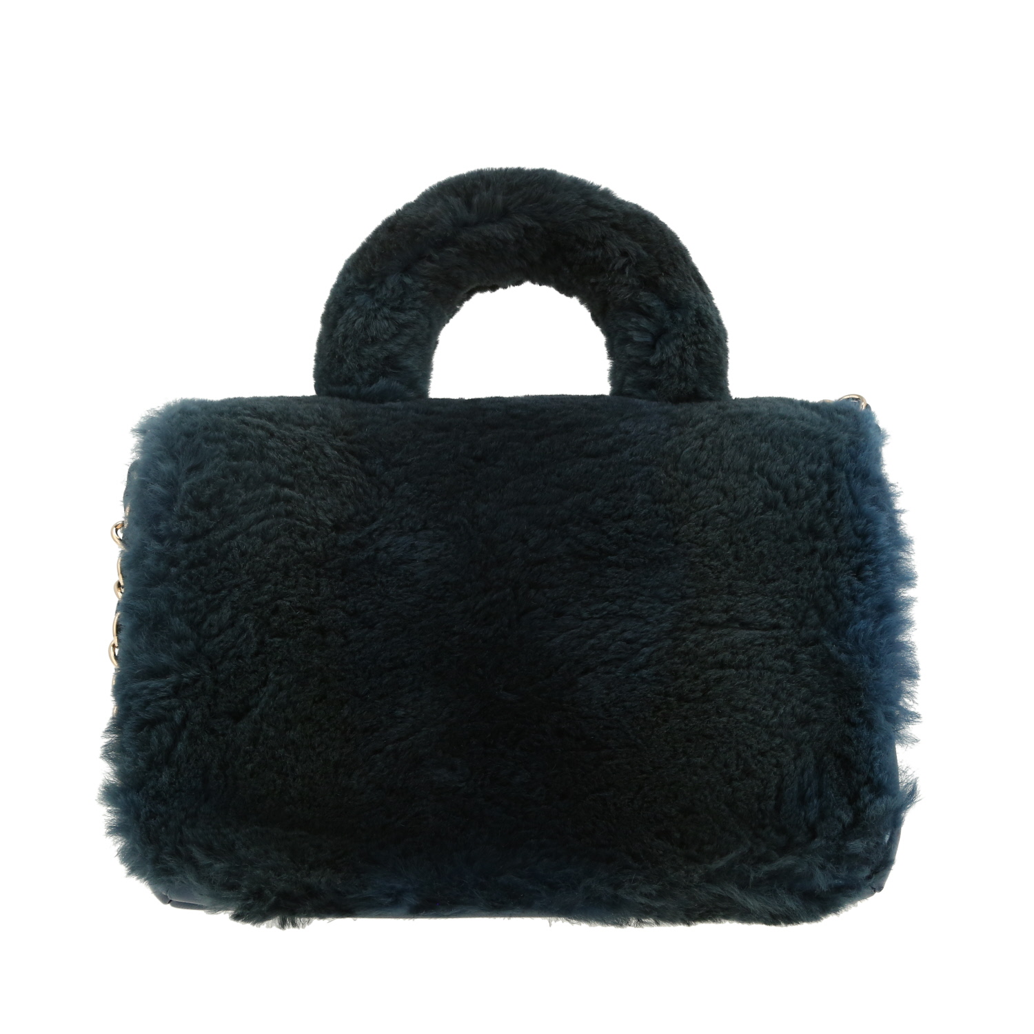 Borsa a tracolla Chanel   in pelliccia e pelle blu - Detail D4