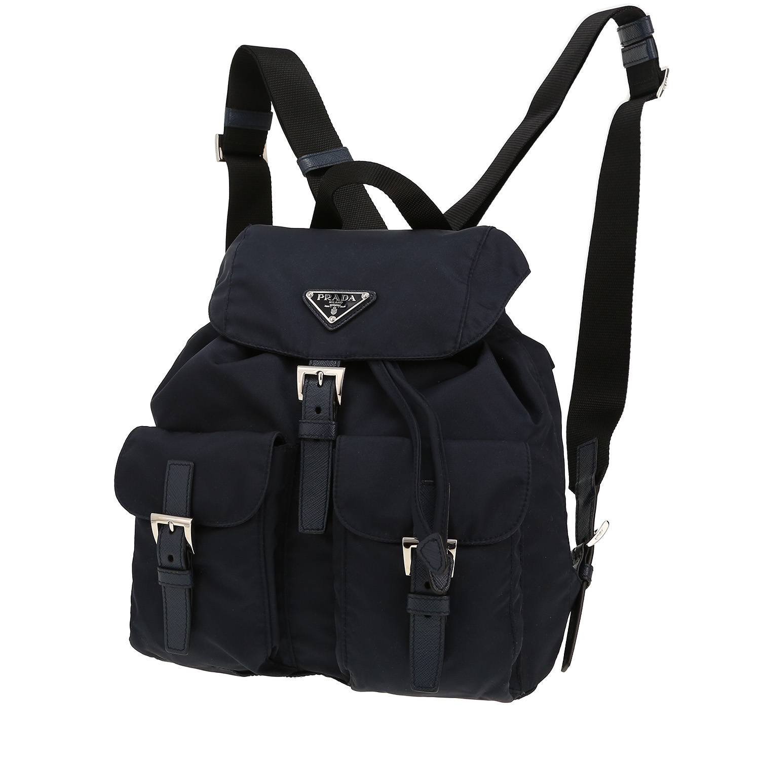 Sac à dos Prada Re-nylon moyen modèle en toile et cuir bleu