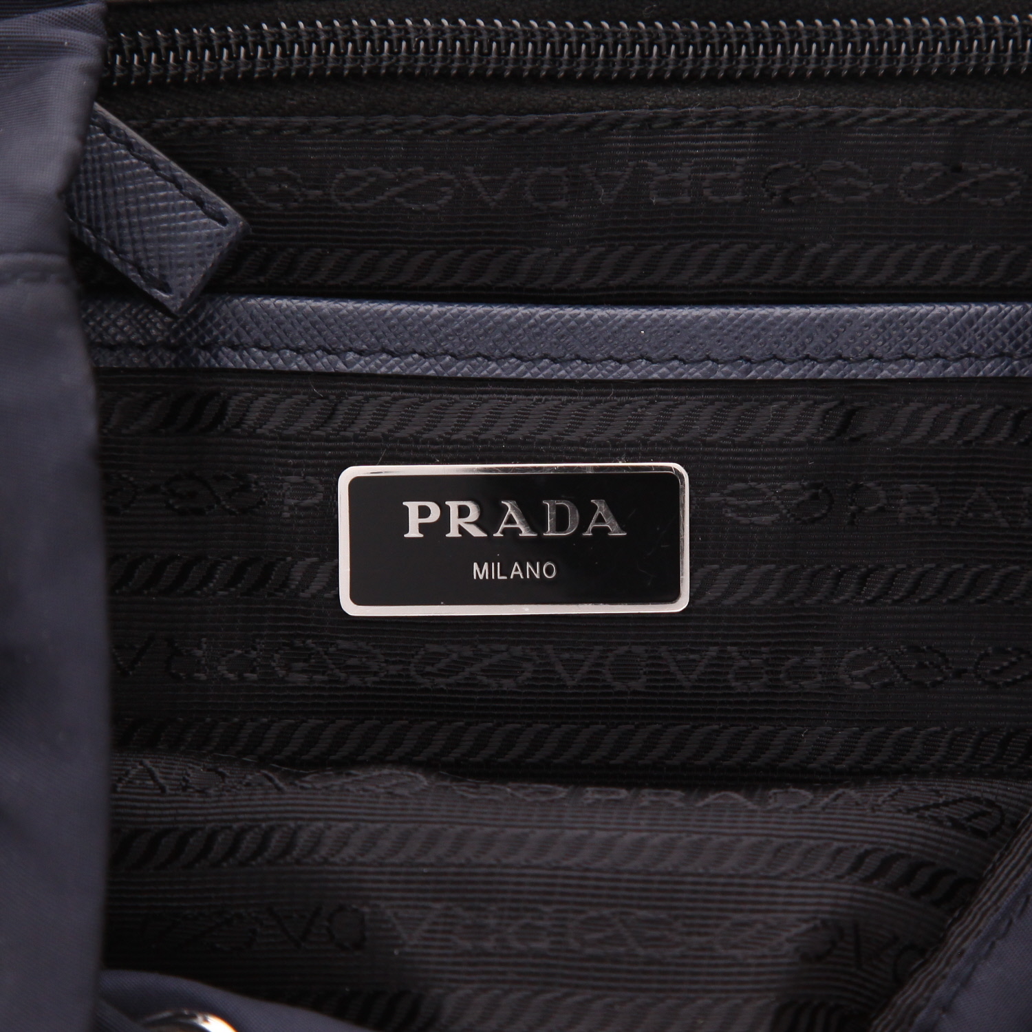 Prada  Re-nylon medium model  backpack  canvas  and blue leather - Detail D2