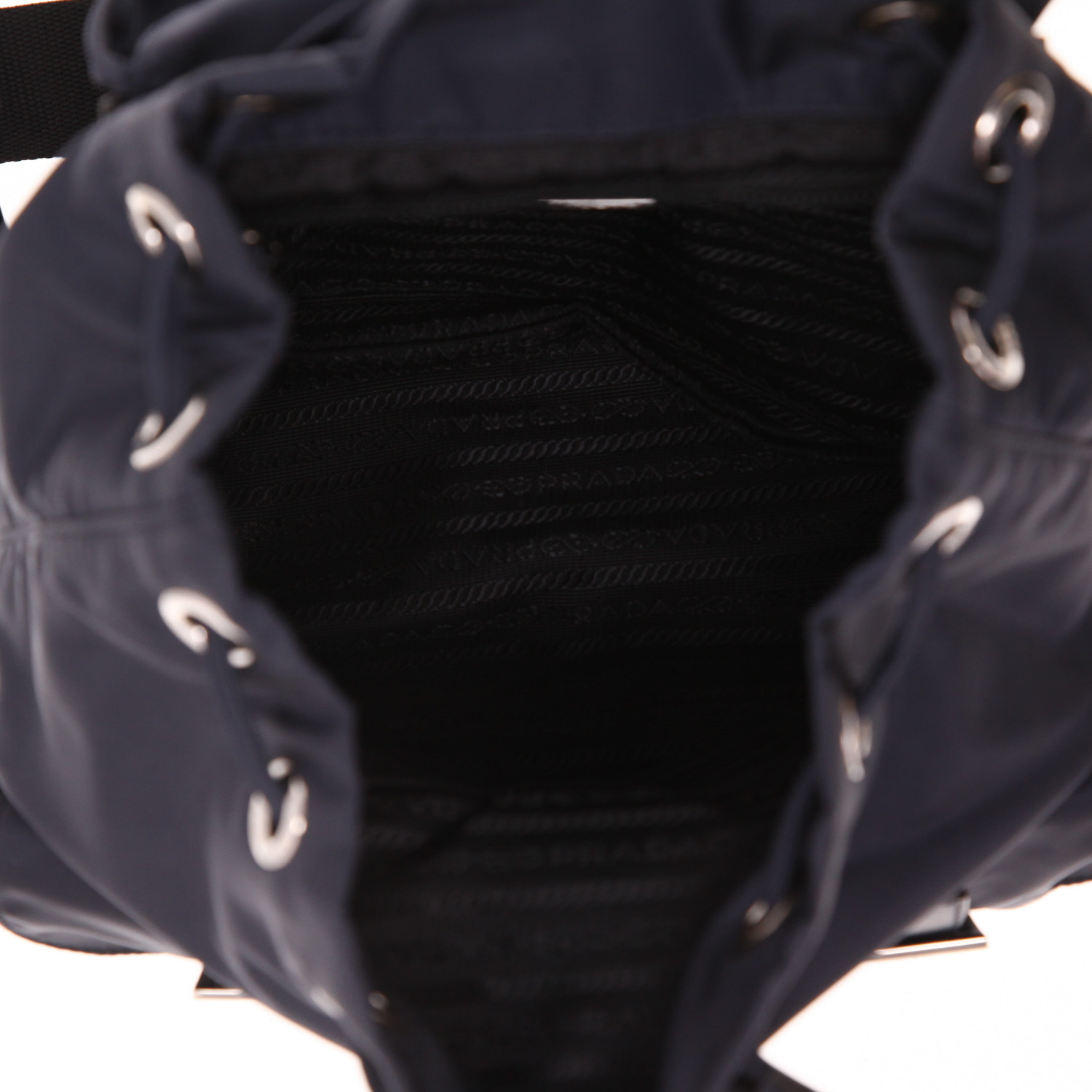 Mochila Prada  Re-nylon modelo mediano  en lona y cuero azul - Detail D3