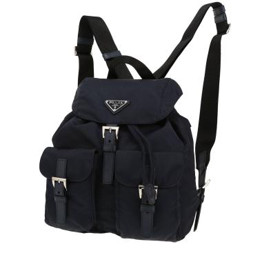 Mochila Prada  Re-nylon modelo mediano  en lona y cuero azul