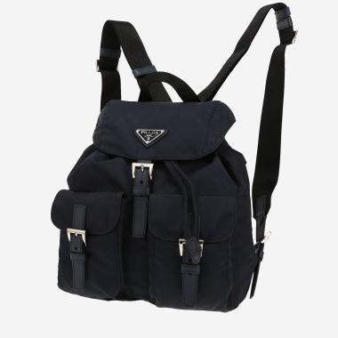 Sac à dos Prada  Re-nylon moyen modèle  en toile et cuir bleu