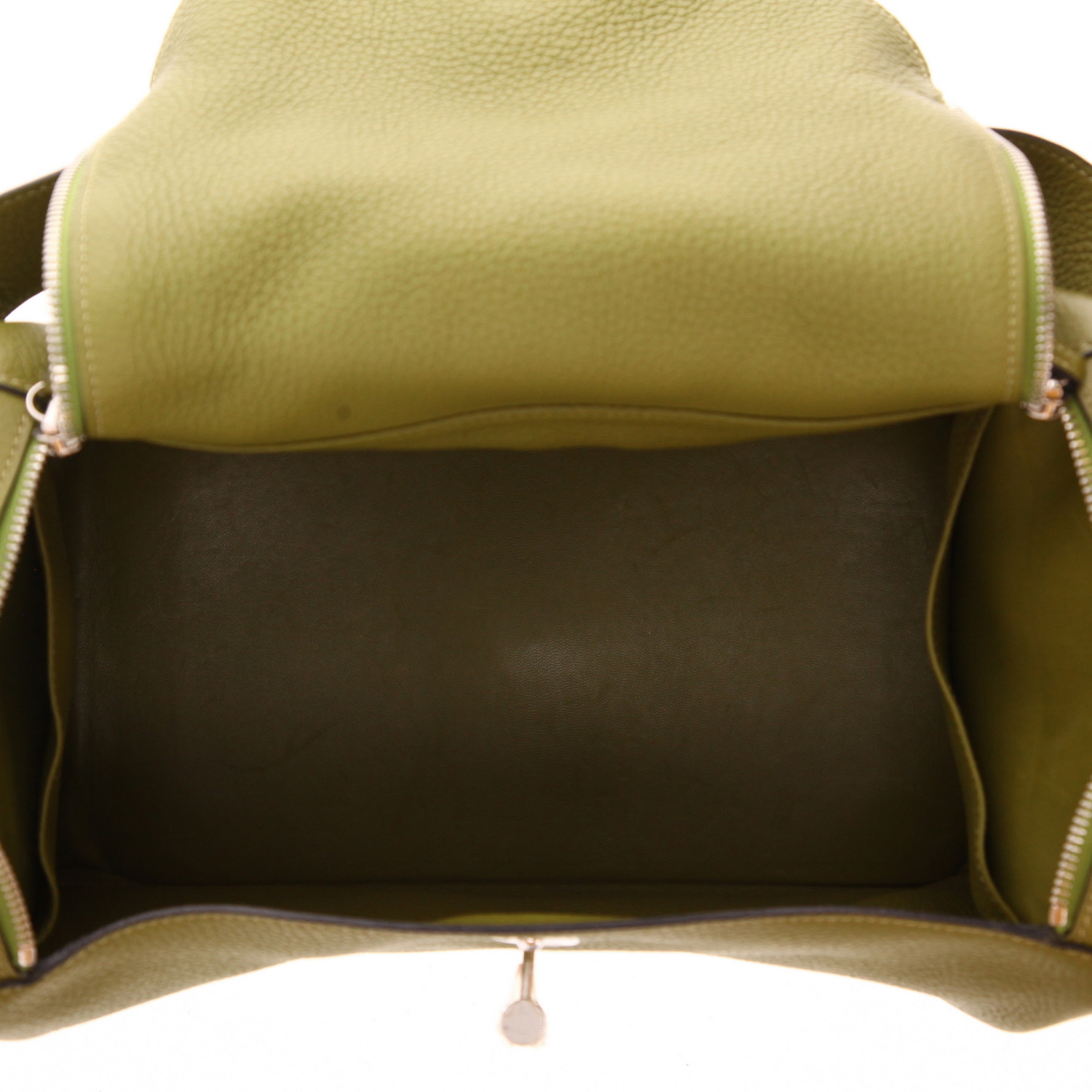 Hermès Lindy 34 cm shoulder bag in green Chartreuse togo leather - Detail D3