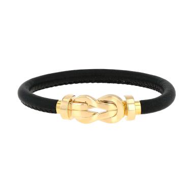 Brazalete Fred Chance Infinie modelo grande de oro amarillo y cuero