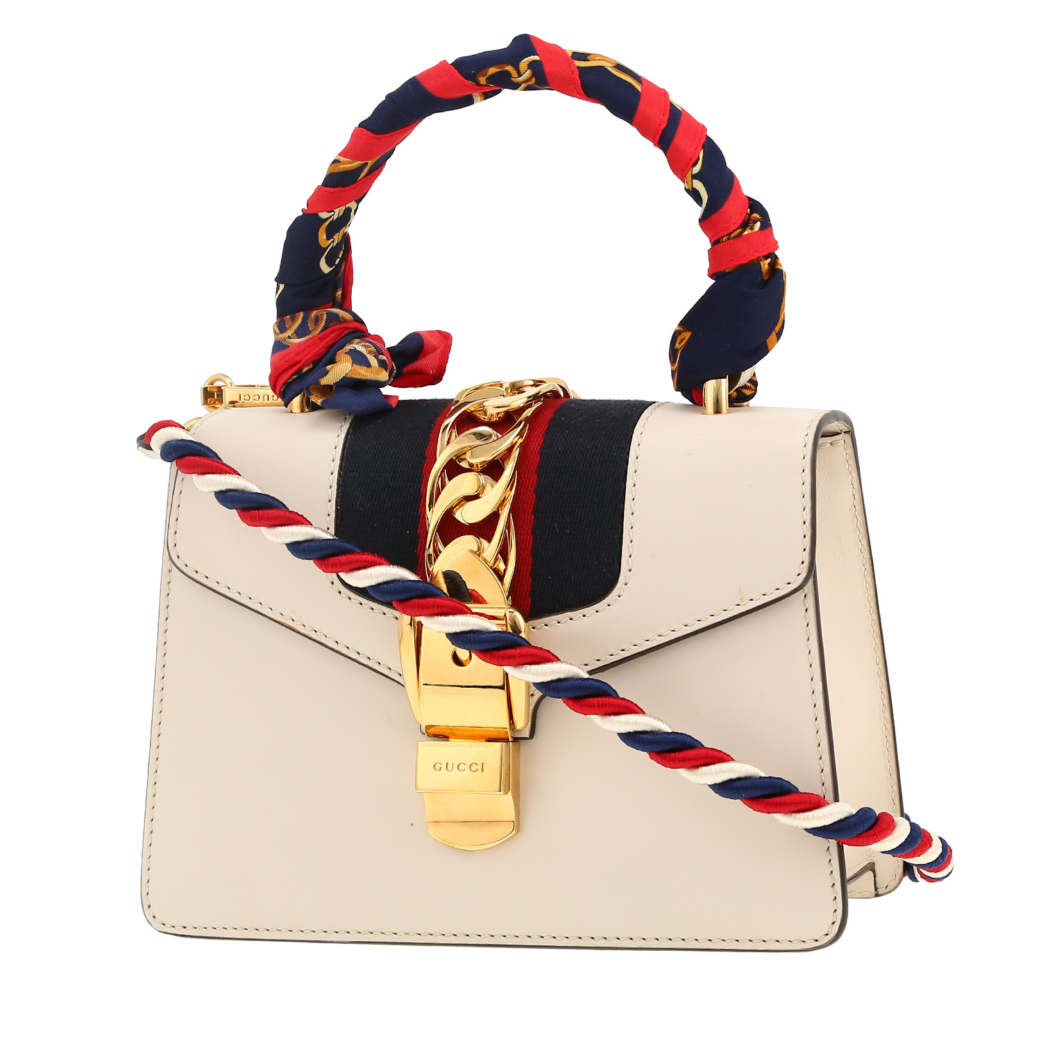 Sac bandoulière Gucci  Sylvie en cuir crème - Detail D5