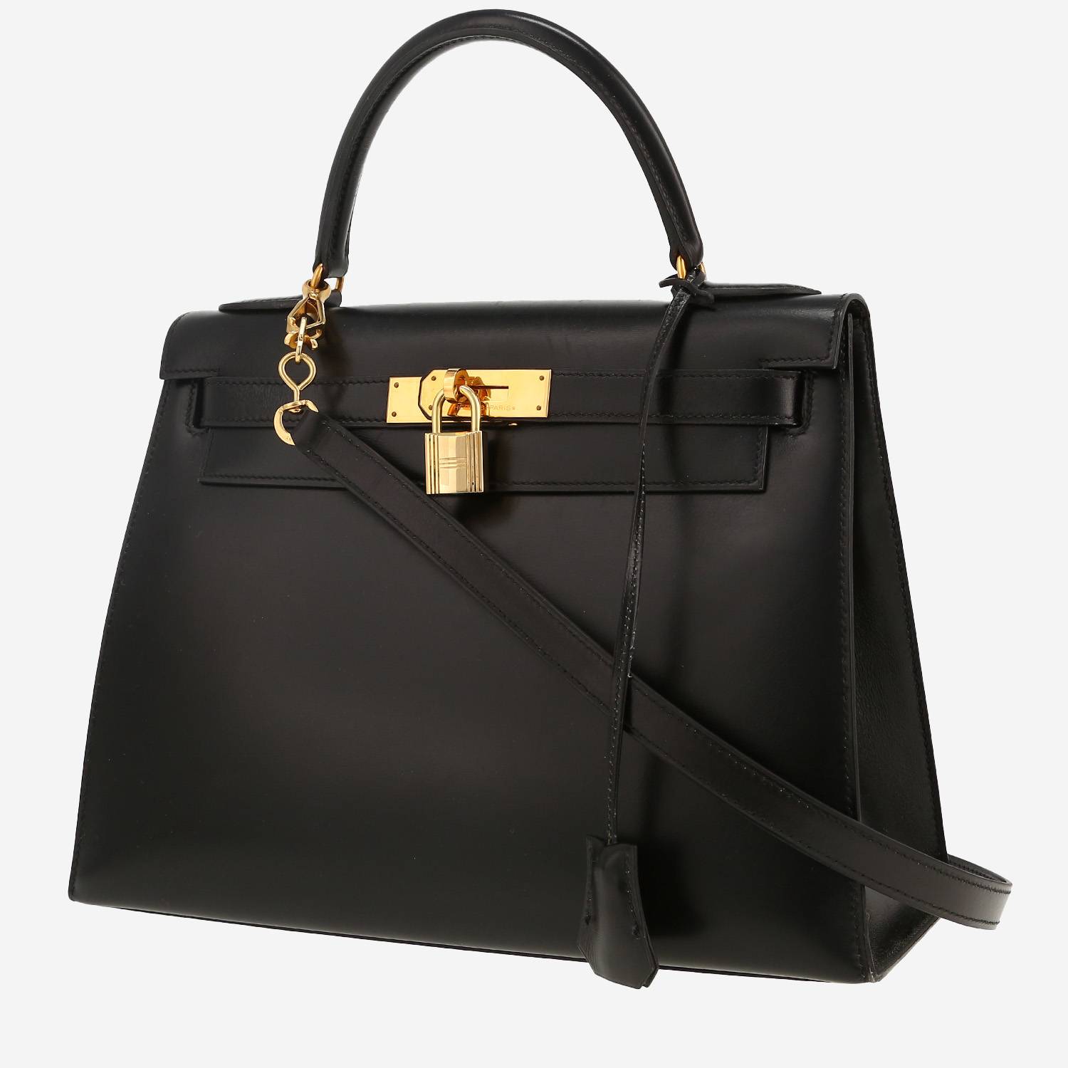Bolso de mano Hermès  Kelly 28 cm en cuero box negro