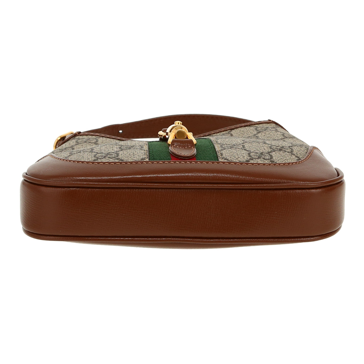 Gucci Jackie Mini shoulder bag in beige monogram canvas and brown leather - Detail D1