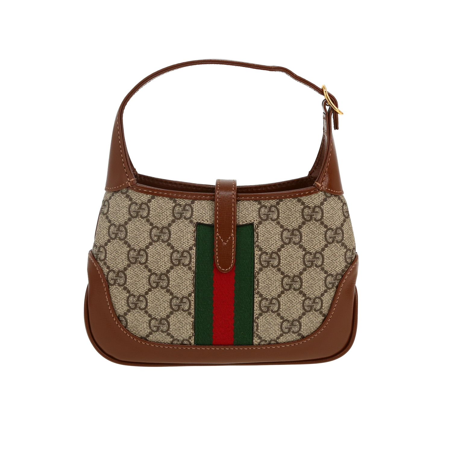 Sac bandoulière Gucci  Jackie mini  en toile monogram beige et cuir marron - Detail D4