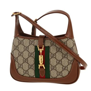 Gucci Jackie Mini shoulder bag in beige monogram canvas and brown leather