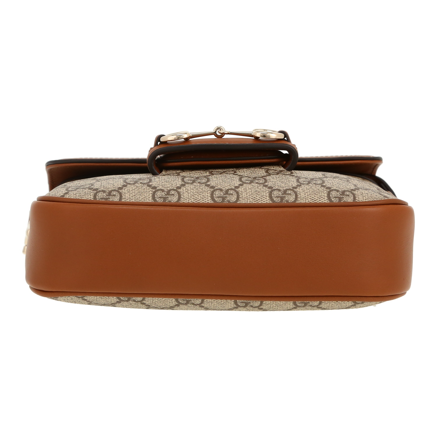Gucci  1955 Horsebit small model  shoulder bag  in beige monogram canvas  and brown leather - Detail D1