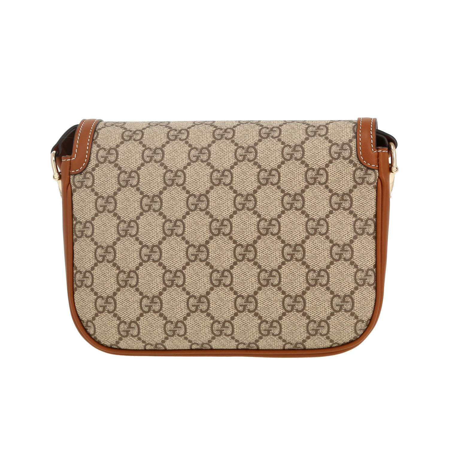 Borsa a tracolla Gucci  1955 Horsebit modello piccolo  in tela monogram beige e pelle marrone - Detail D4
