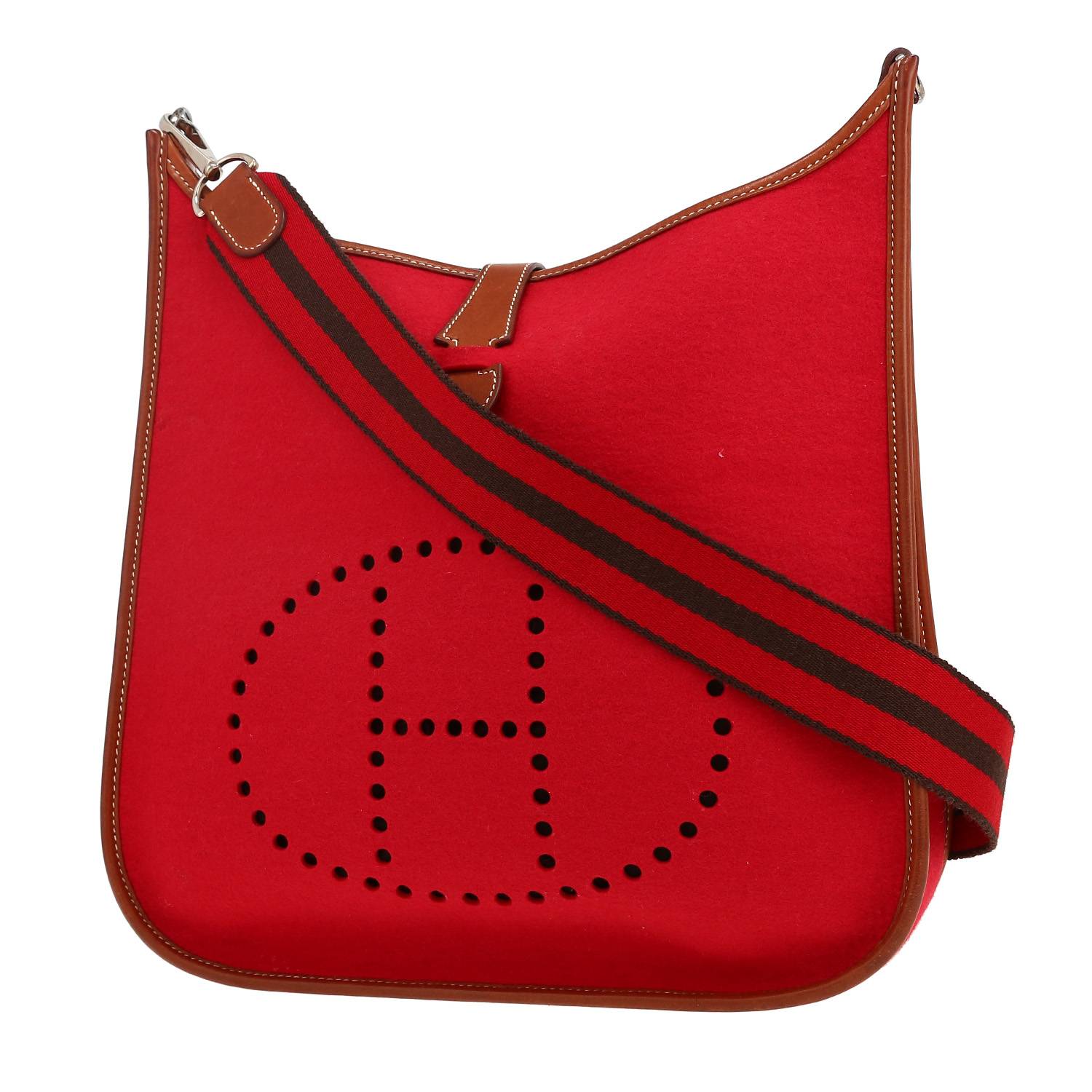 Borsa a tracolla Hermès  Evelyne in feltro rossa e pelle Barenia gold