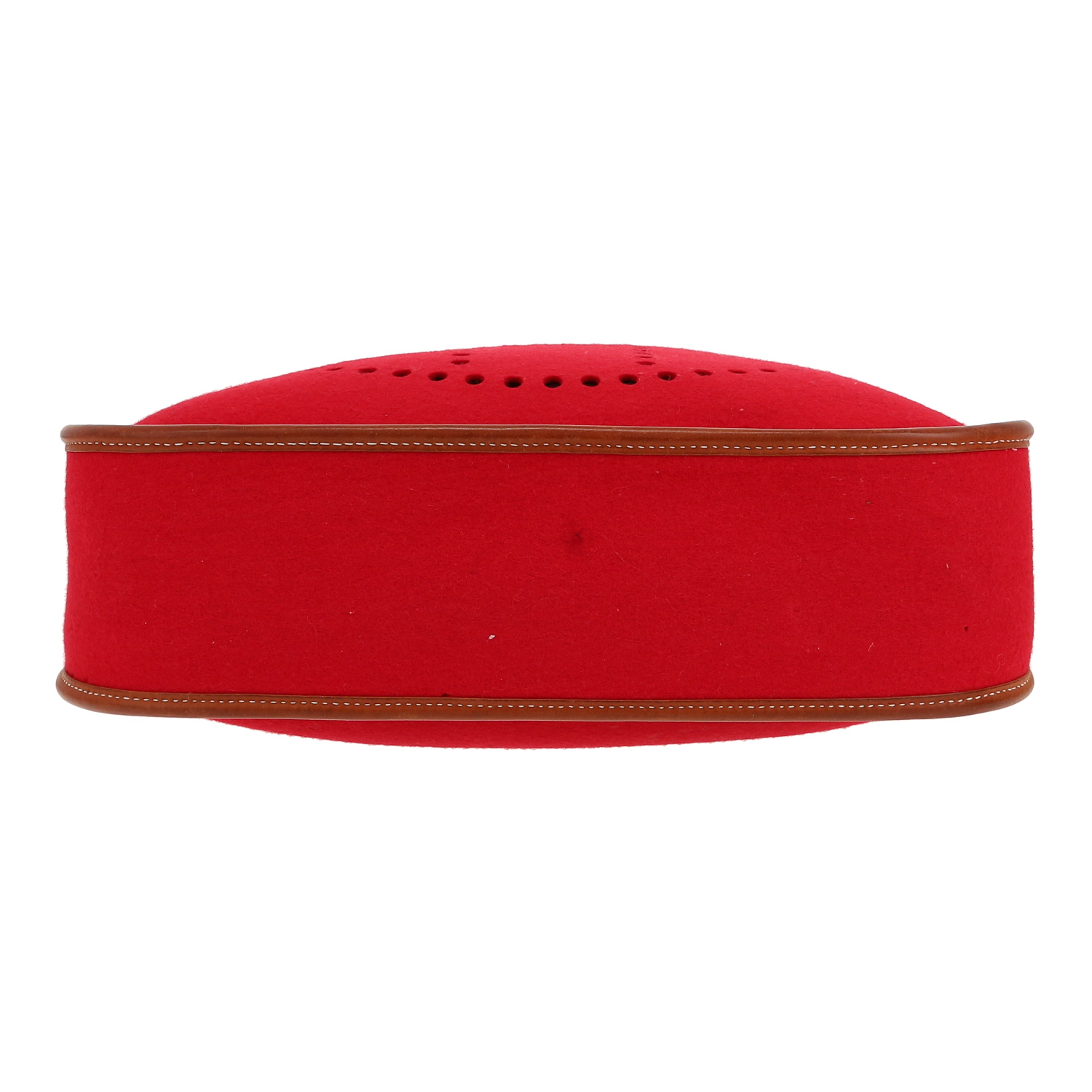 Hermès  Evelyne shoulder bag  in red felt  and gold Barenia leather - Detail D1