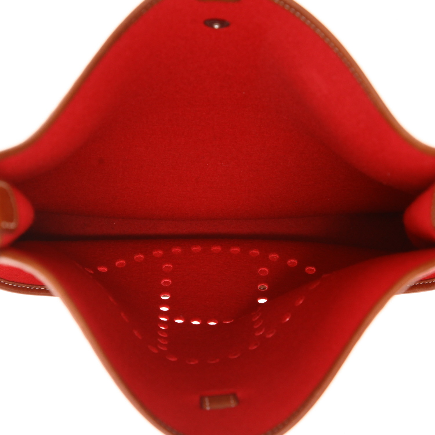 Sac bandoulière Hermès  Evelyne en feutrine rouge et cuir Barénia gold - Detail D3