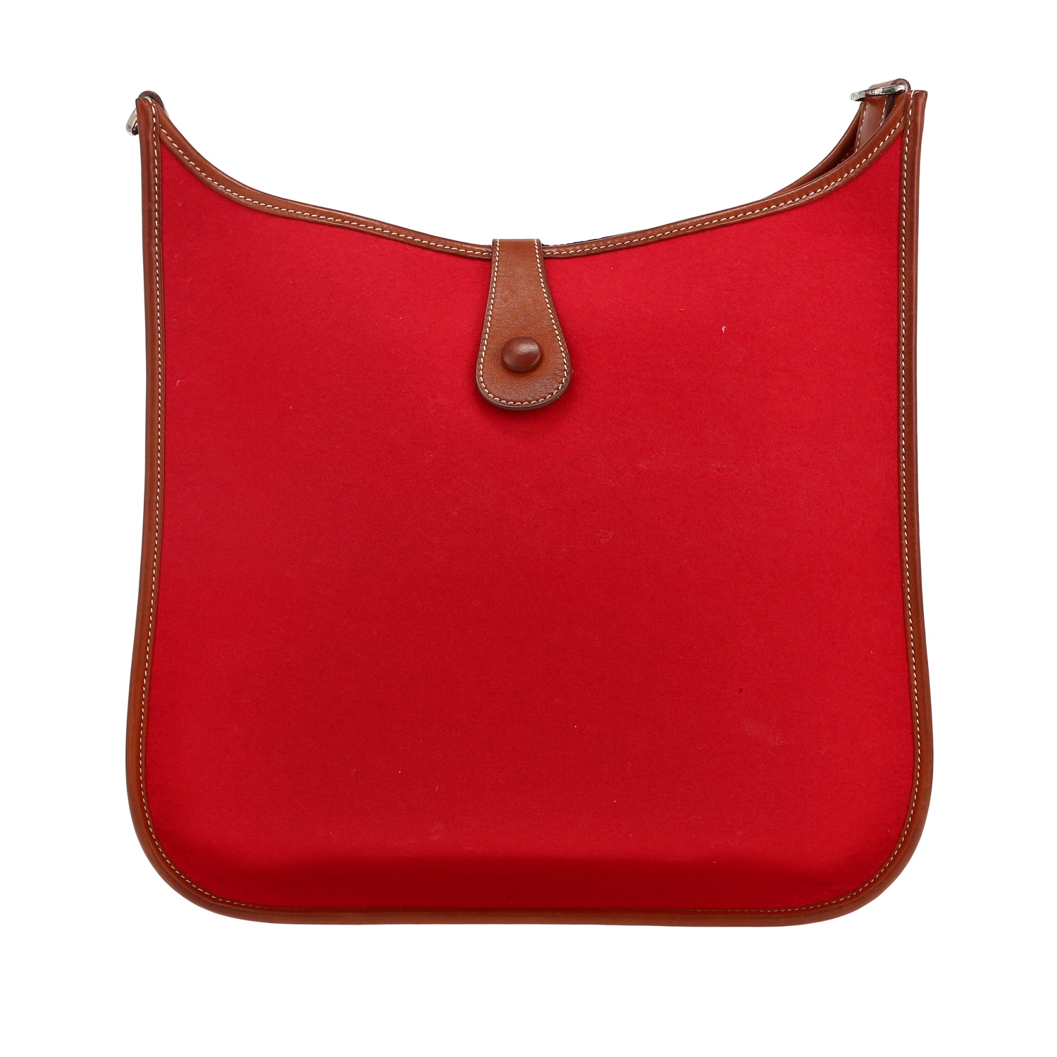 Sac bandoulière Hermès  Evelyne en feutrine rouge et cuir Barénia gold - Detail D4