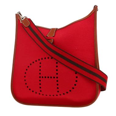 Bolso bandolera Hermès  Evelyne en fieltro rojo y cuero Barenia color oro