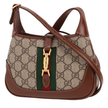 Sac bandoulière Gucci  Jackie mini  en toile monogram beige et cuir marron