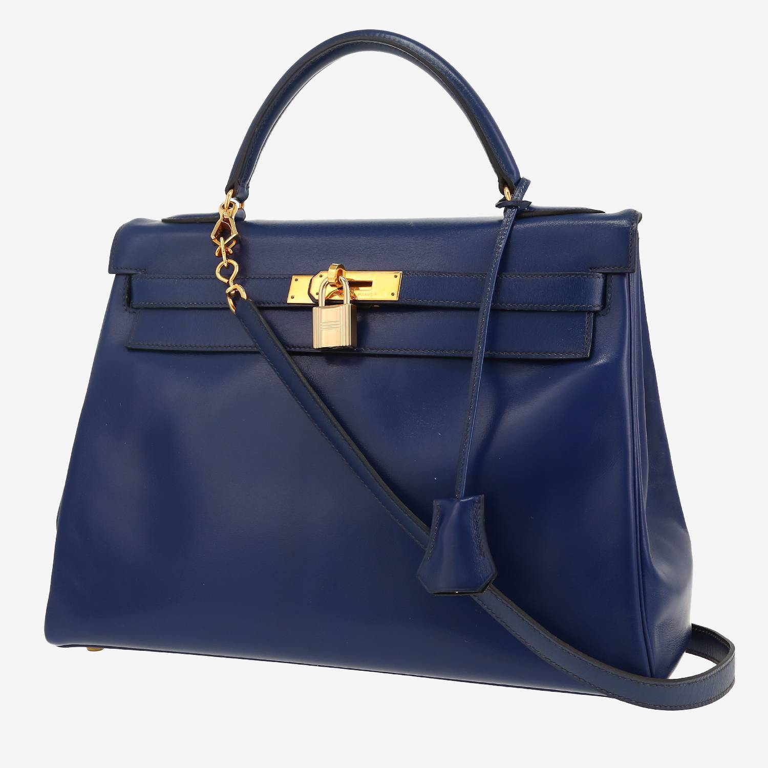 Bolso de mano Hermès  Kelly 32 cm en cuero box azul
