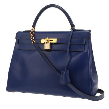 Bolso de mano Hermès  Kelly 32 cm en cuero box azul