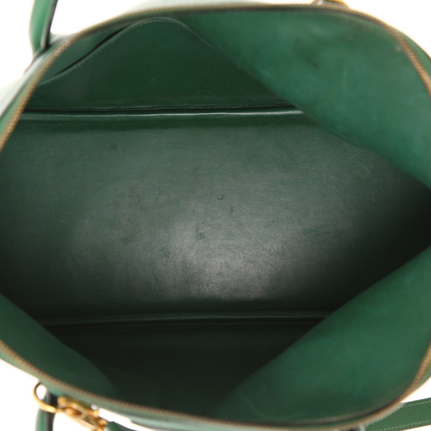 Hermès  Bolide 35 cm handbag  in green Bamboo Courchevel leather - Detail D3