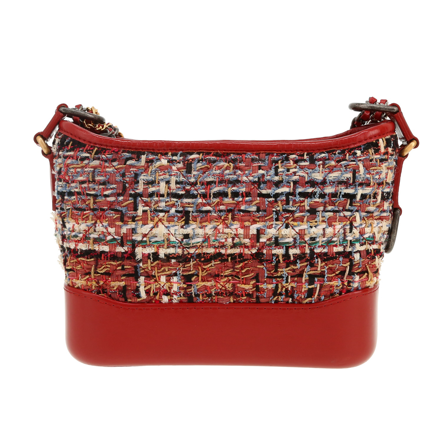 Sac bandoulière Chanel Gabrielle petit modèle en tweed rouge et cuir rouge - Detail D4