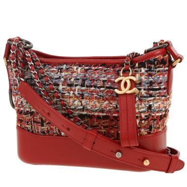 Borsa a tracolla Chanel  Gabrielle  modello piccolo  in tweed rosso e pelle rossa