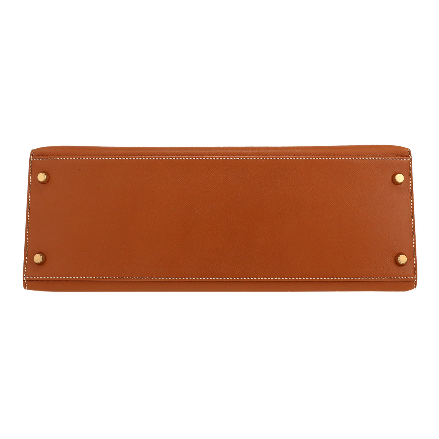 Bolso de mano Hermès  Kelly 35 cm en cuero Courchevel color oro - Detail D1