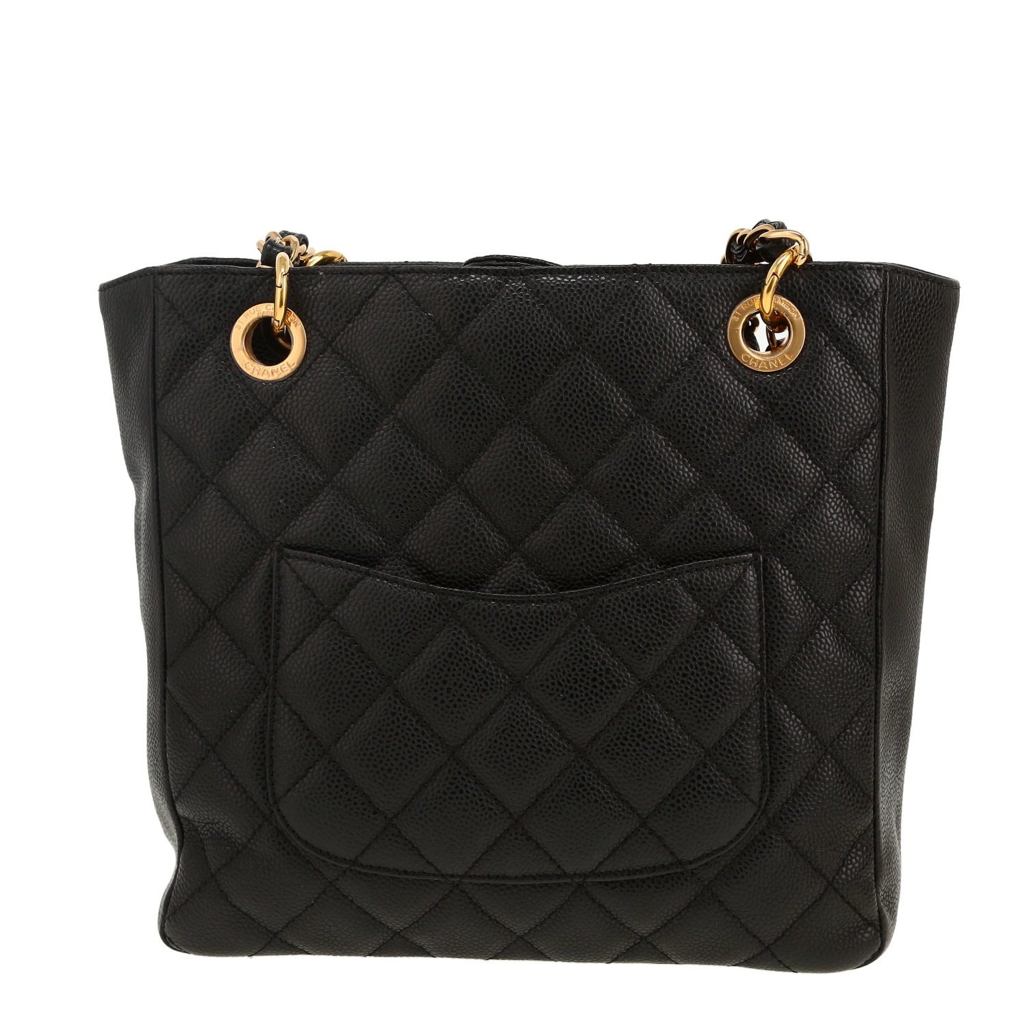 Borsa Chanel  Shopping GST in pelle martellata e trapuntata nera - Detail D4