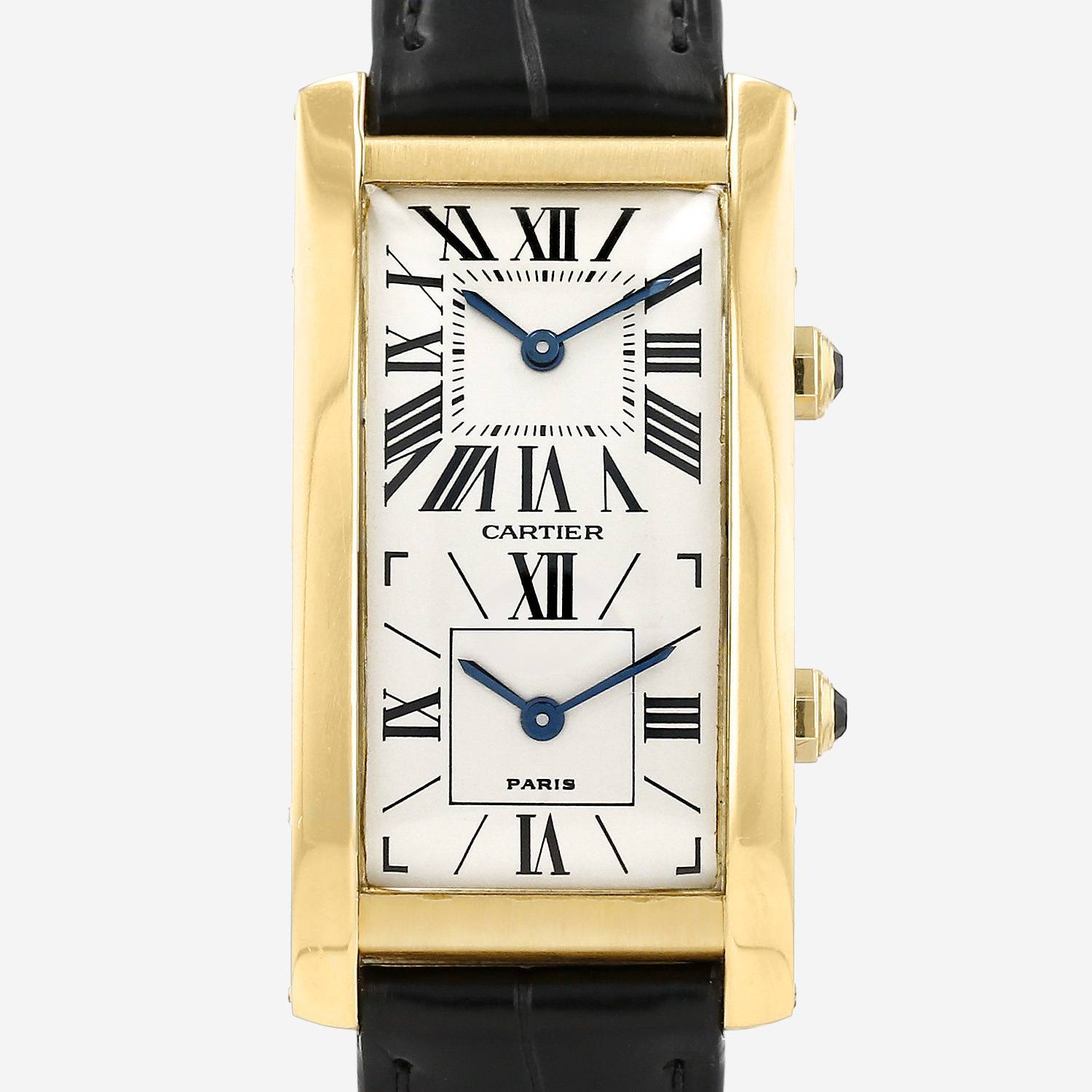 Cartier Tank Cintree Dual Time in yellow gold "Paris" dial Circa 1990
