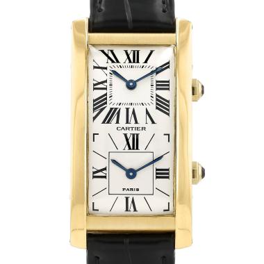 Montre Cartier Tank Cintree Dual Time cadran "Paris" en or jaune Vers 1990