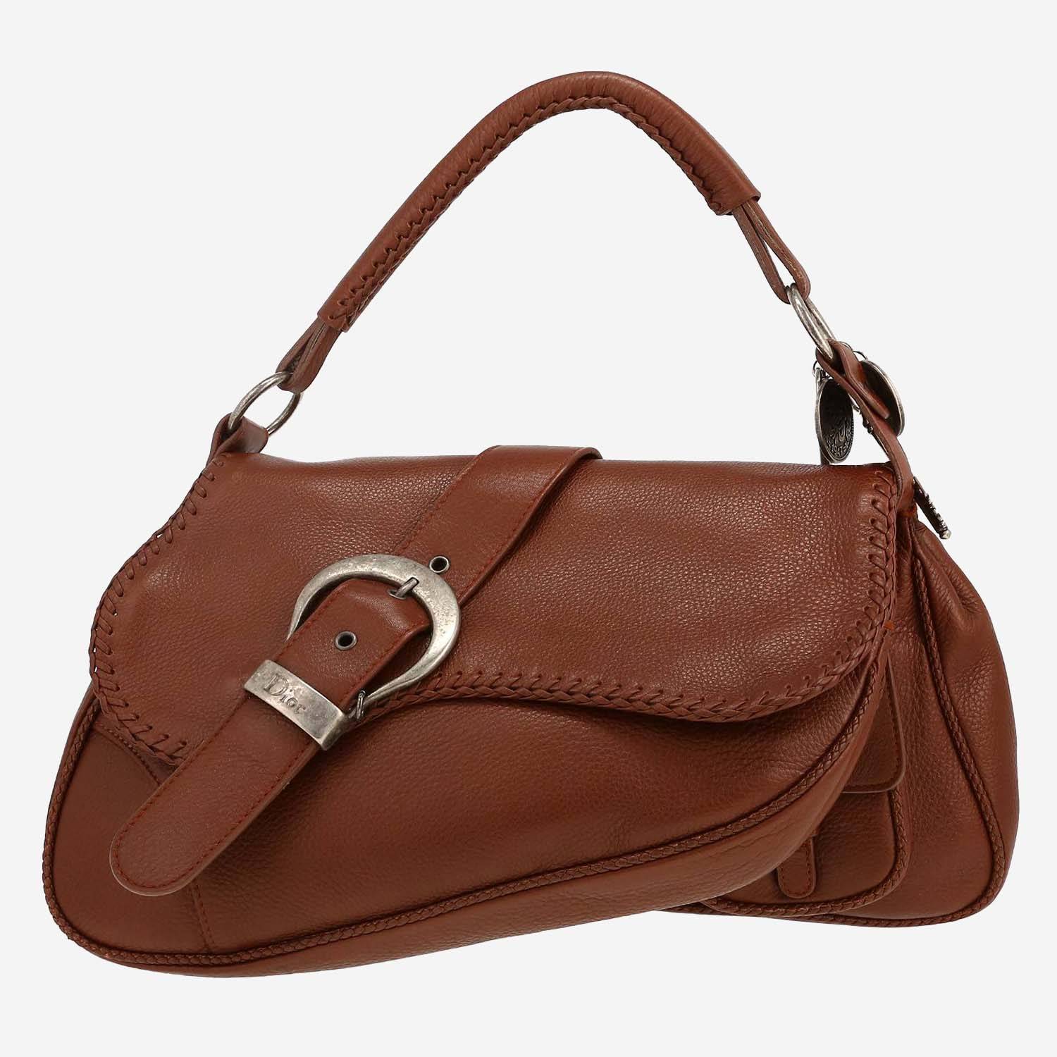 Dior Gaucho bag worn on the shoulder or carried in the hand in brown leather - 00pp