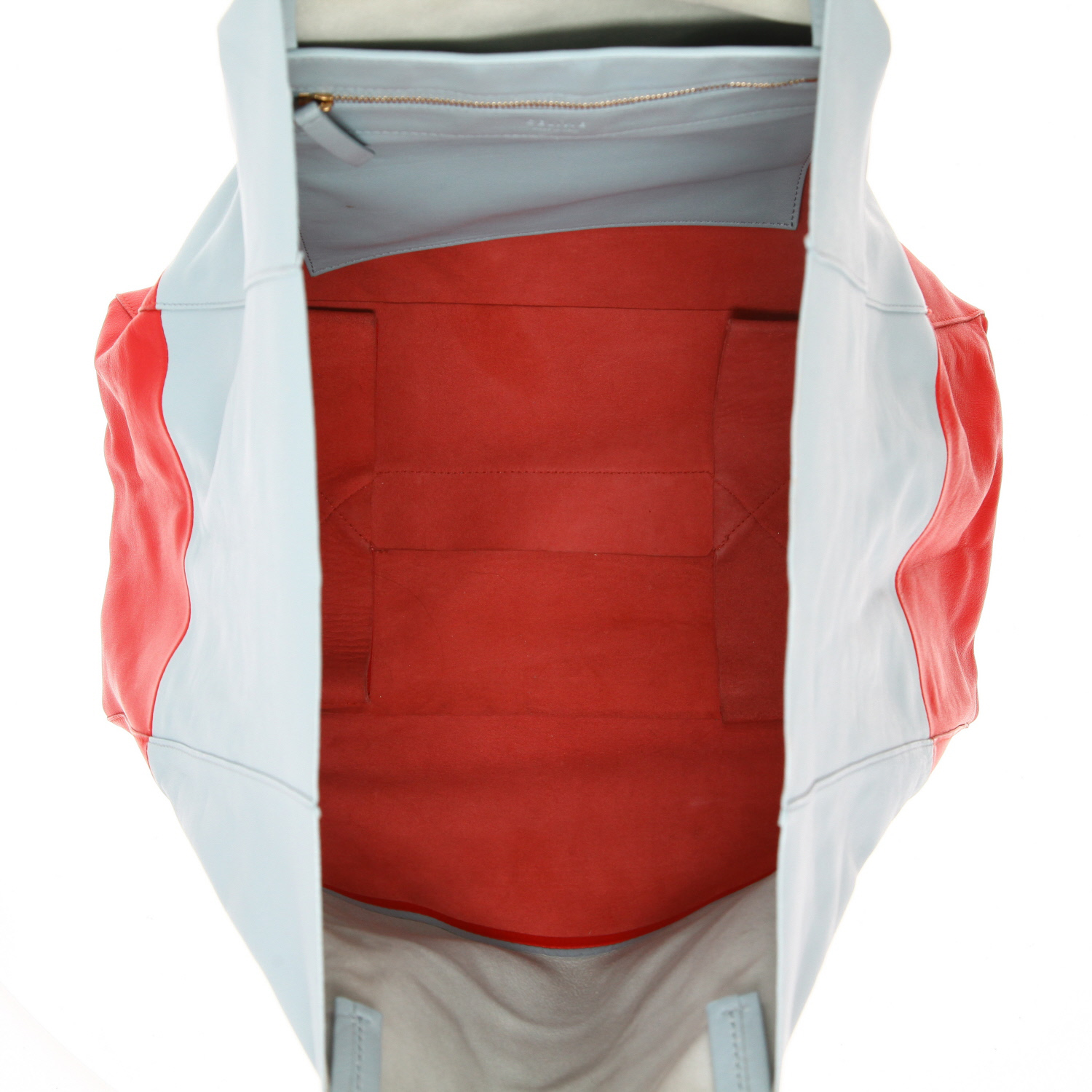 Celine Cabas shopping bag in light blue and red leather - Detail D3