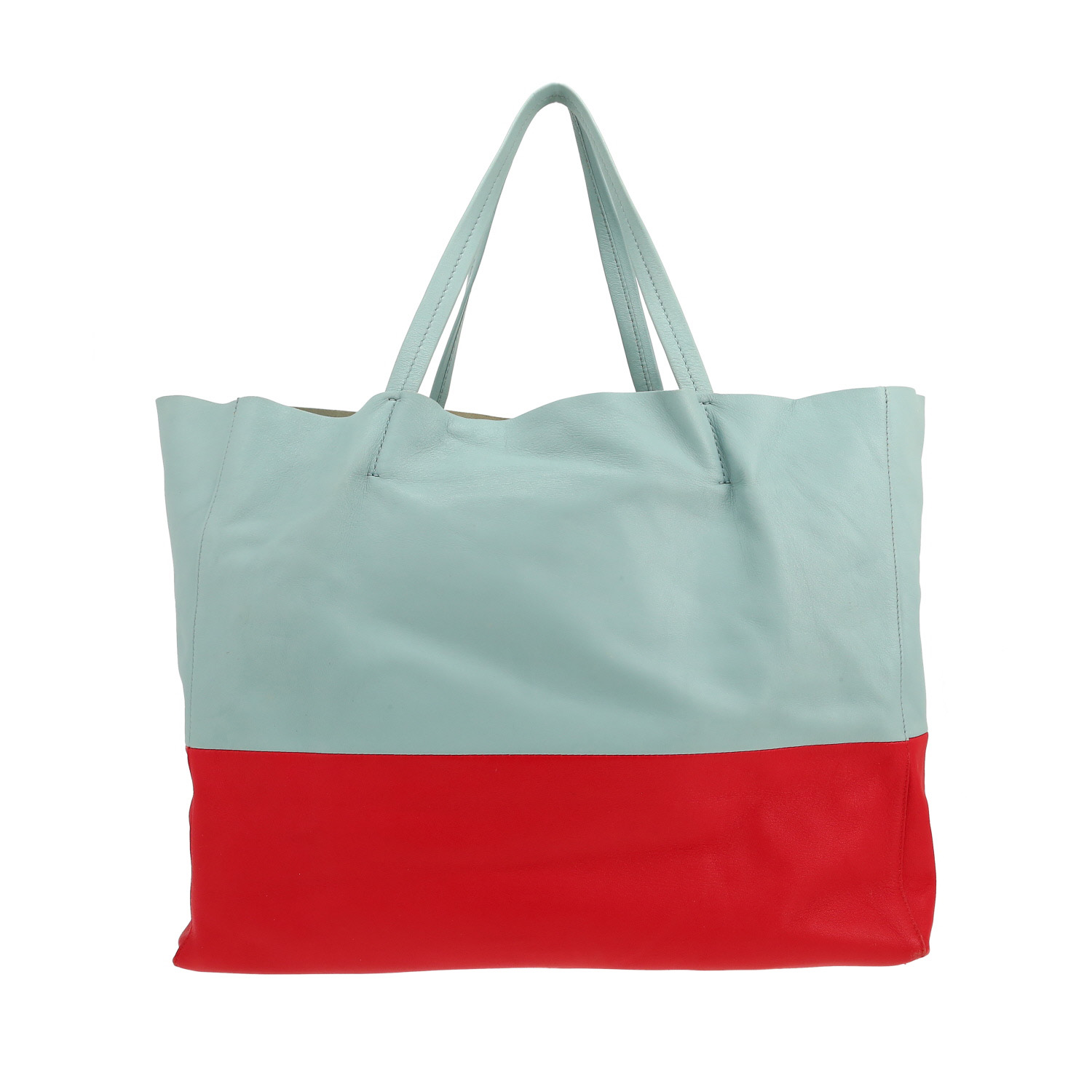 Shopping bag Celine  Cabas in pelle celeste e rossa - Detail D4