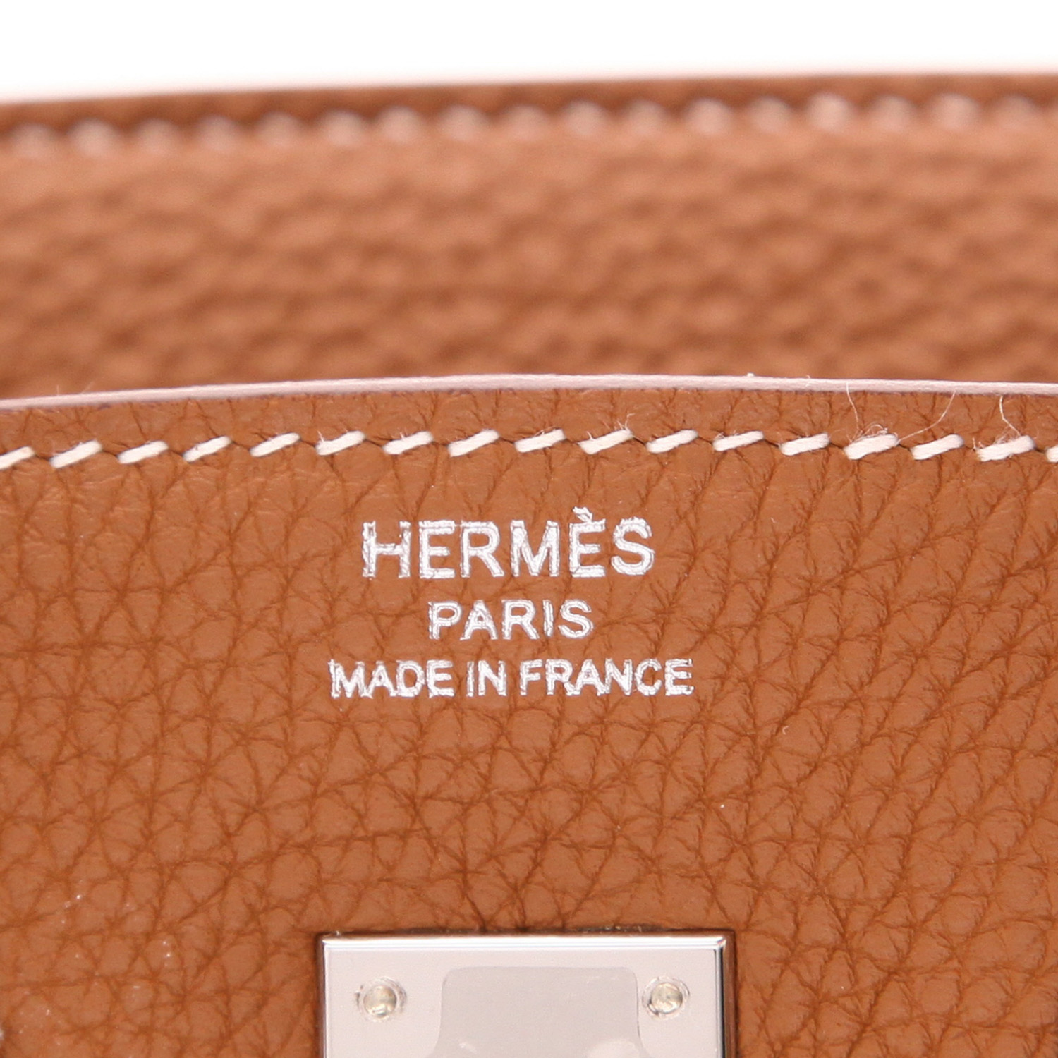 Bolso de mano Hermès  Birkin 25 cm en cuero togo color oro - Detail D2