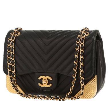 Sac à main Chanel  Mini Timeless en cuir matelassé chevrons noir