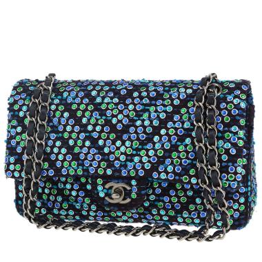 Borsa Chanel  Timeless Classic in tweed blu marino