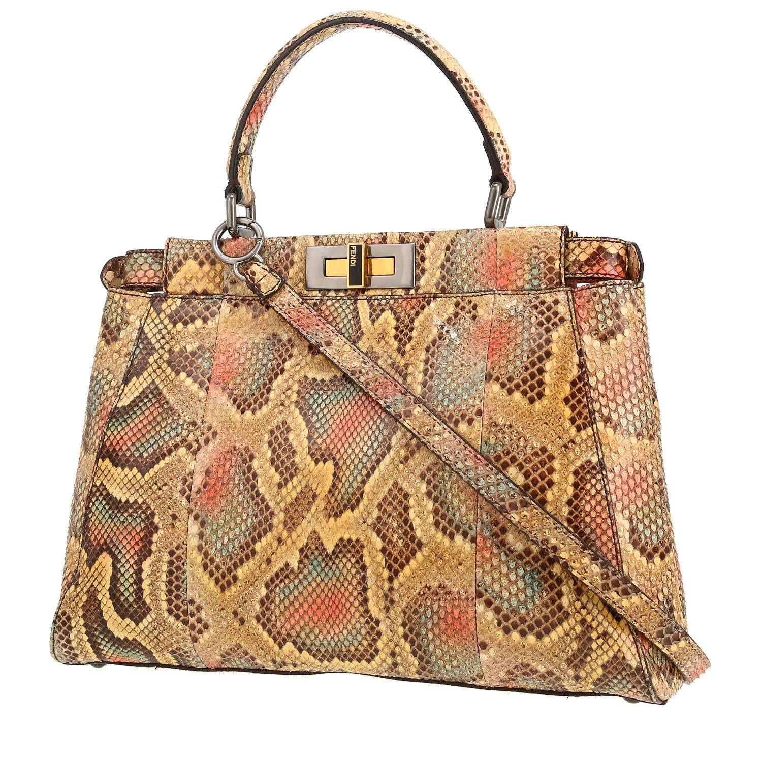 Fendi Peekaboo handbag in beige, red and blue python