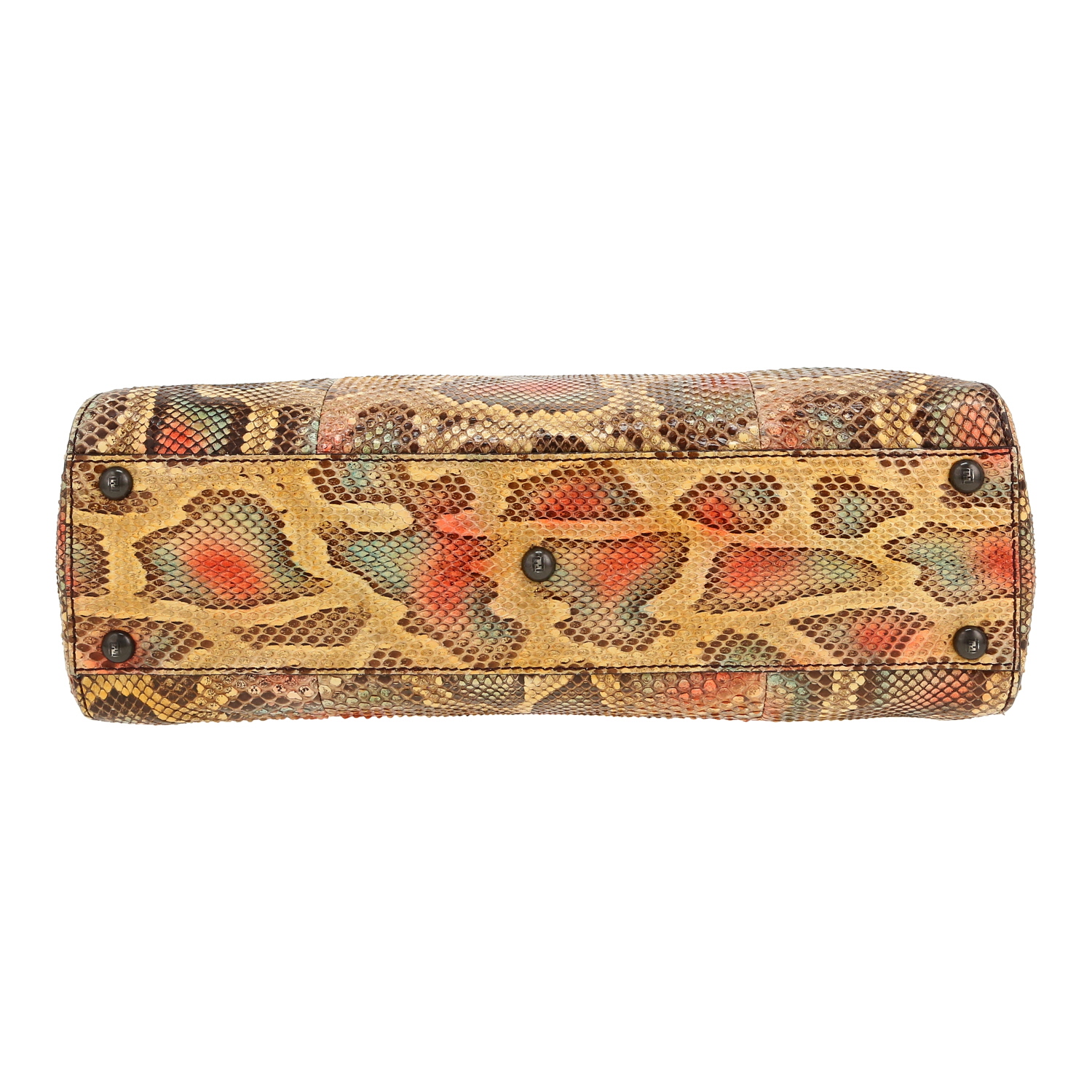 Sac à main Fendi Peekaboo en python beige rouge et bleu - Detail D1