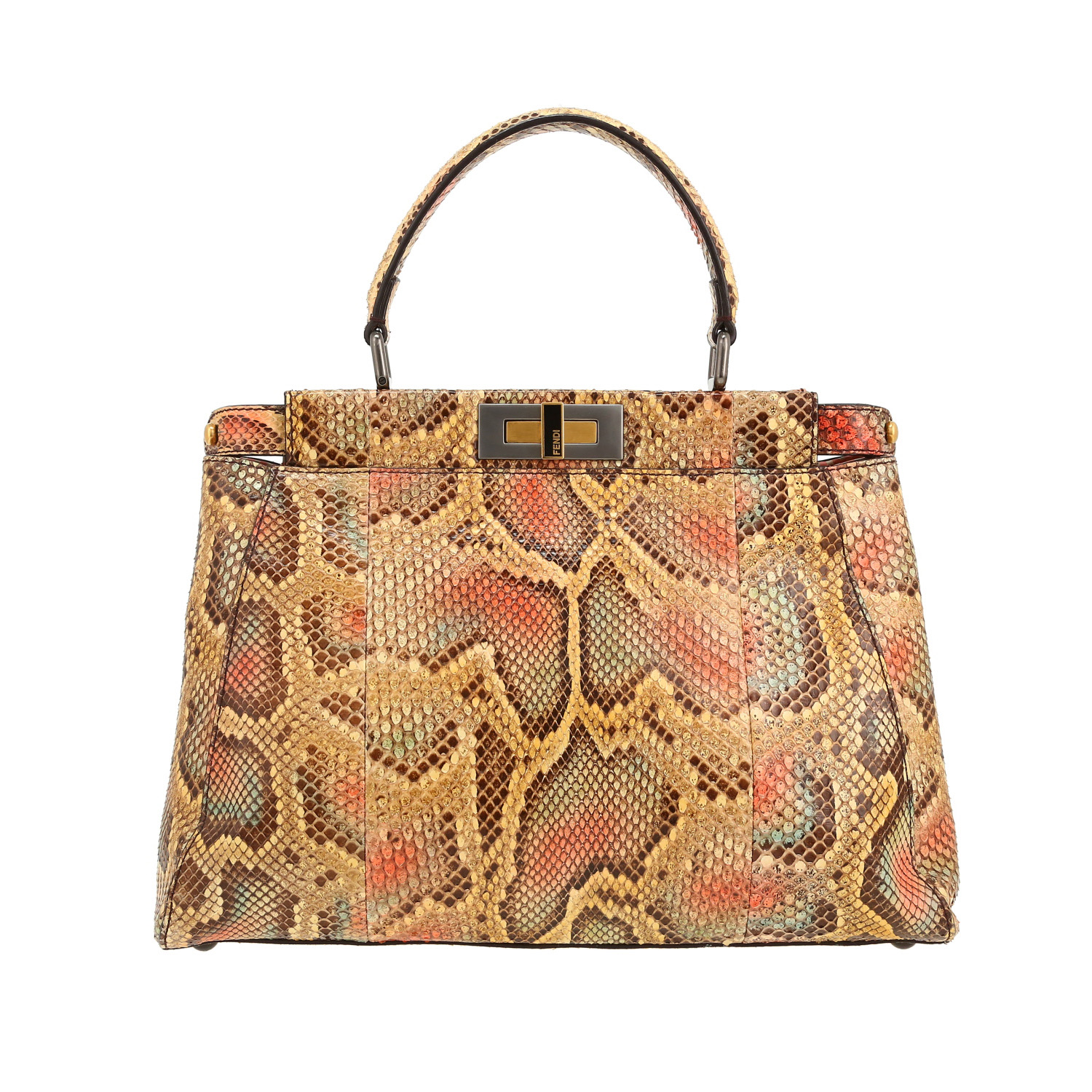 Sac à main Fendi Peekaboo en python beige rouge et bleu - Detail D4