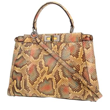 Bolso de mano Fendi  Peekaboo en piel de pitón beige roja y azul