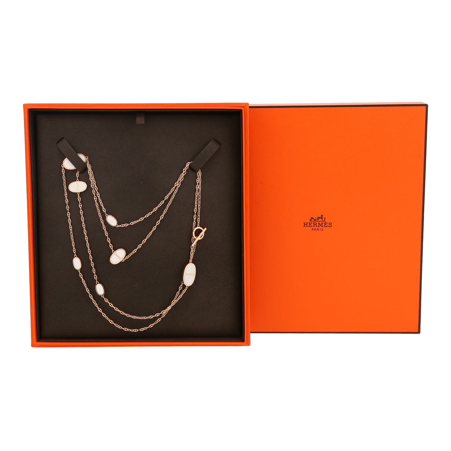 Hermès Chaîne d'Ancre long necklace in pink gold and ceramic - Detail D2