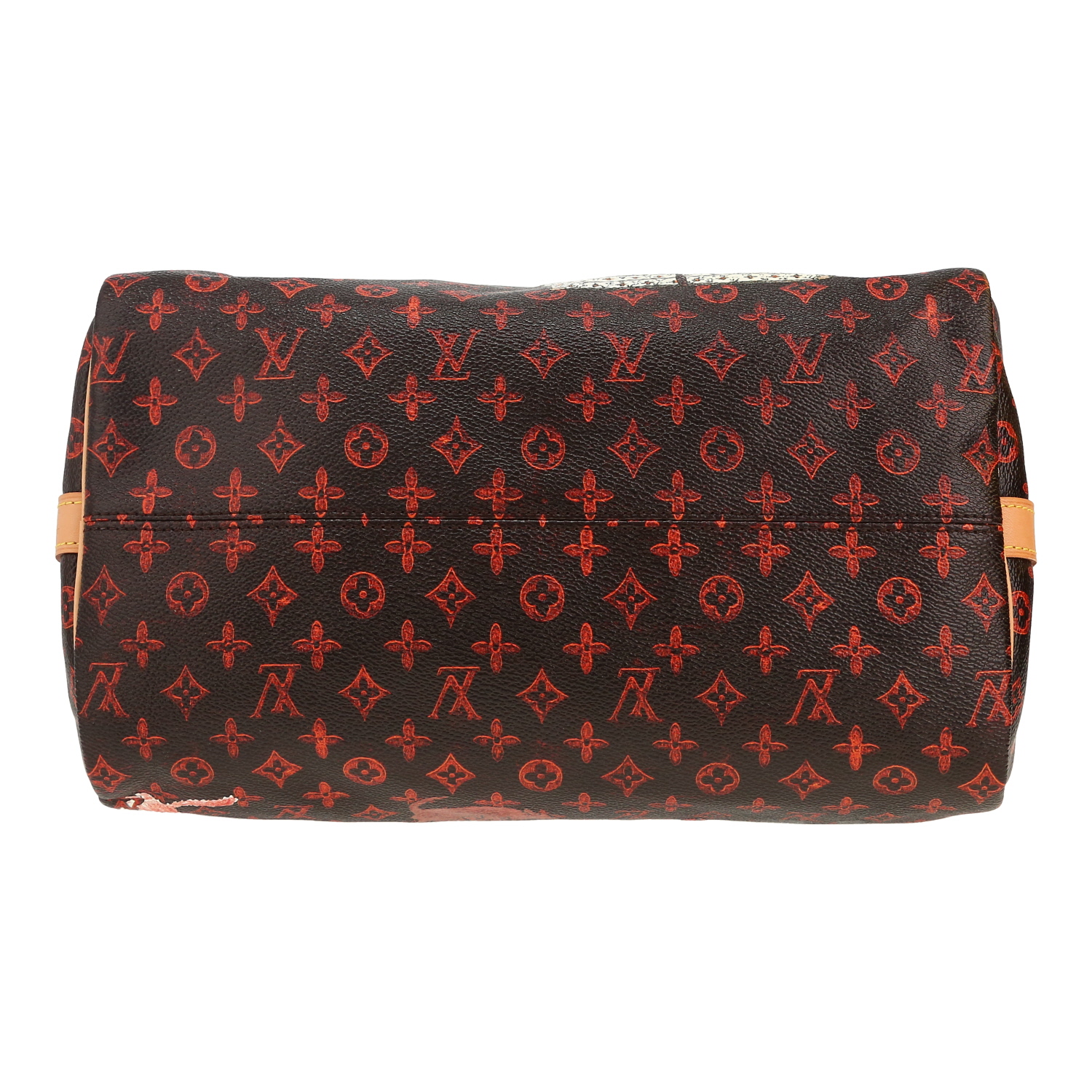 Louis Vuitton  Speedy Editions Limitées handbag  in black and red monogram canvas  and natural leather - Detail D1