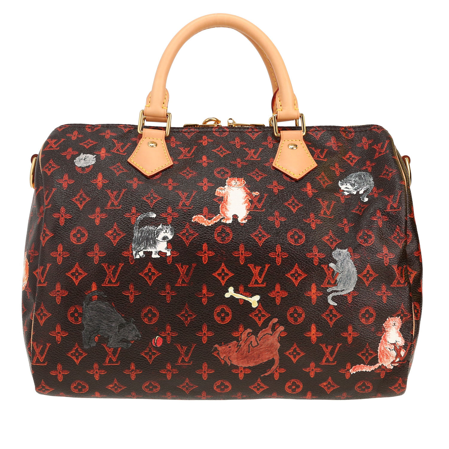Borsa Louis Vuitton  Speedy Editions Limitées in tela monogram nera e rossa e pelle naturale - Detail D4