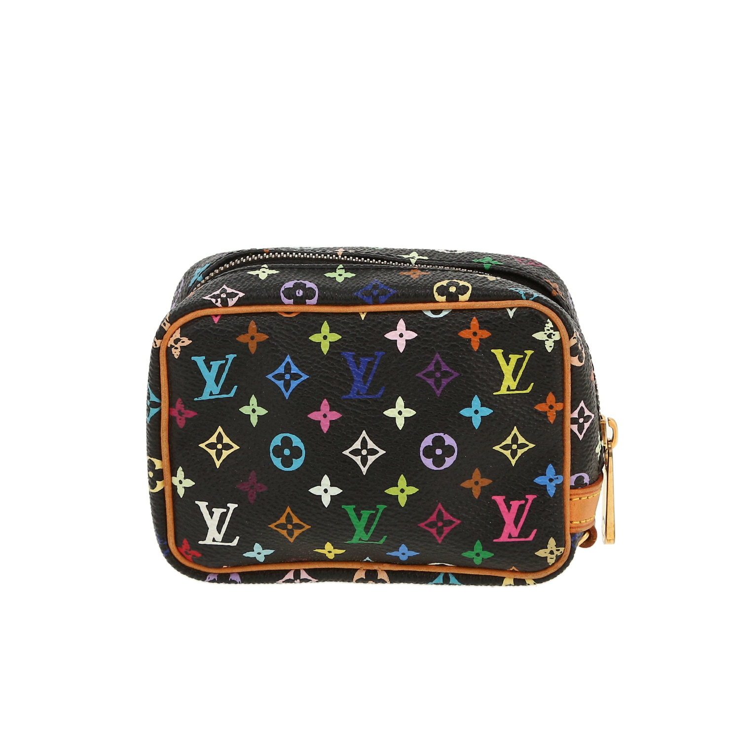 Louis Vuitton   pouch  in black and multicolor monogram canvas  and natural leather - Detail D4