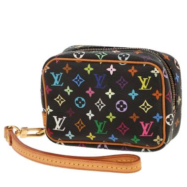 Pochette Louis Vuitton   en toile monogram noire et multicolore et cuir naturel
